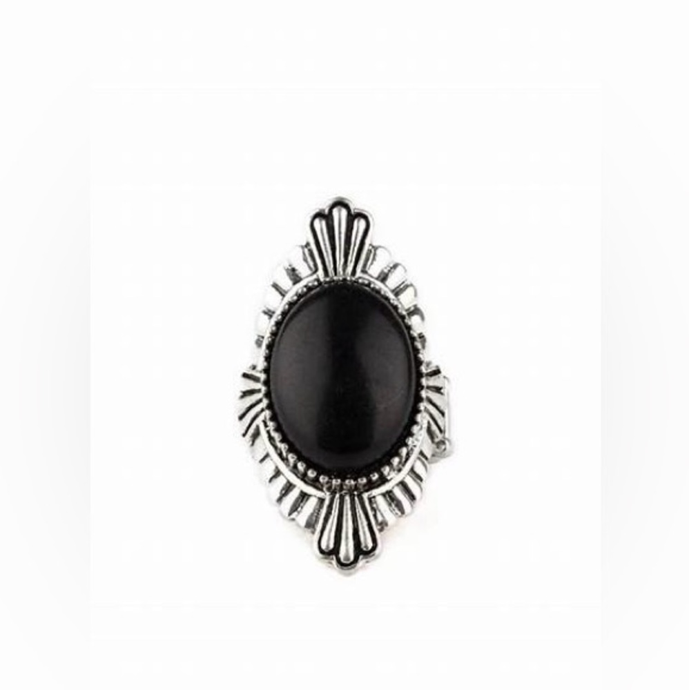 *Large silver and black stone ring.